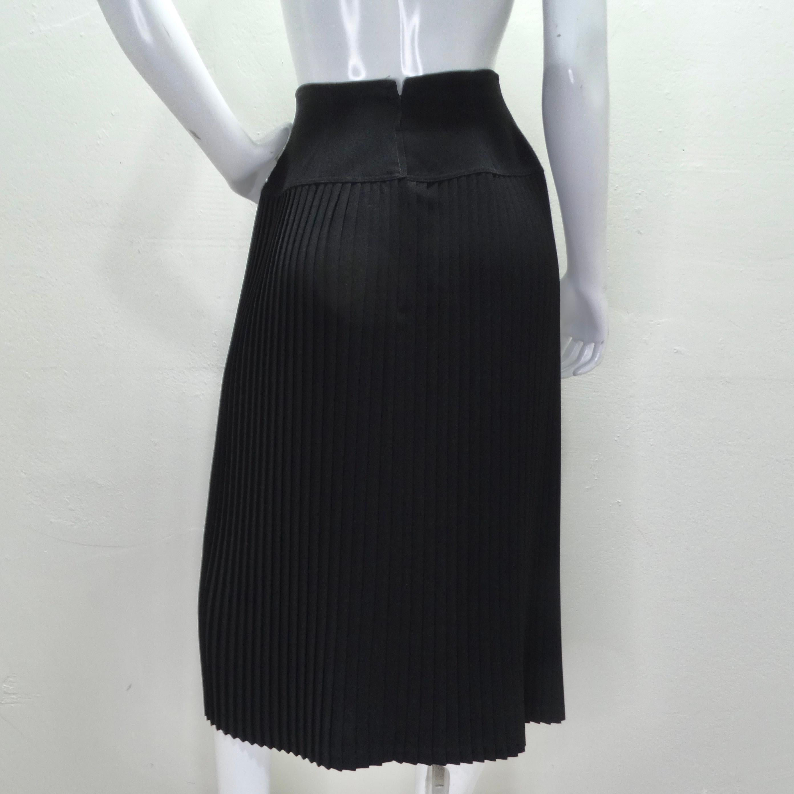 Chanel 90s Black Pleated Midi Skirt For Sale 3