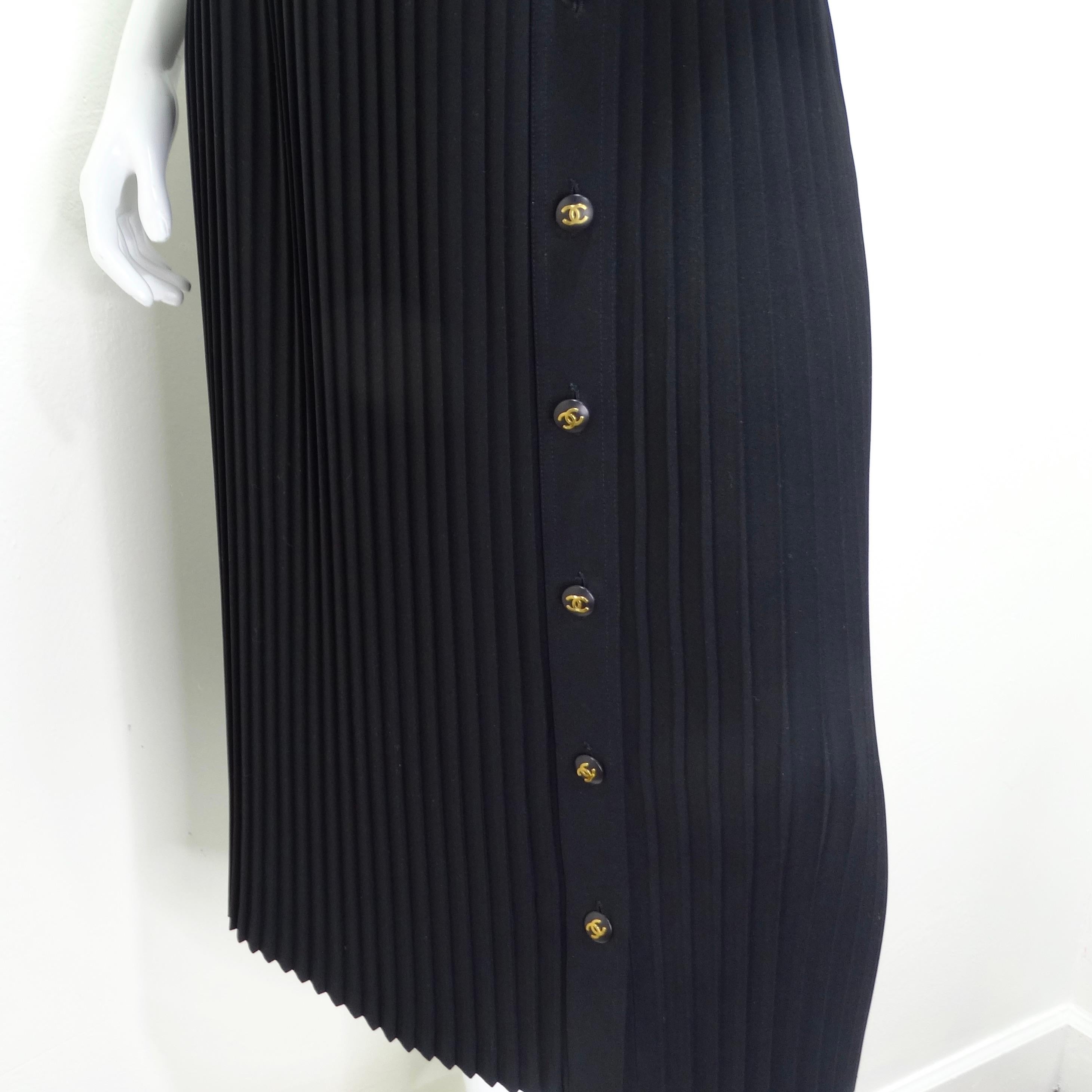 Chanel 90s Black Pleated Midi Skirt For Sale 5