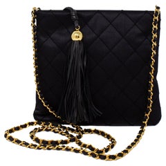 Chanel 90s Black Satin Quilted Crossbody