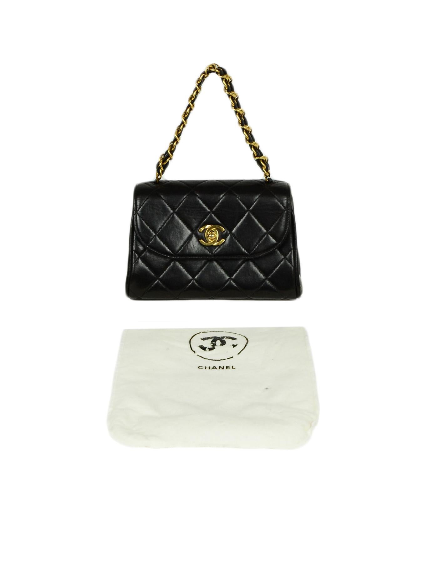 Chanel '90s Black Vintage Quilted Mini Flap Bag with Leather Laced Handle 5
