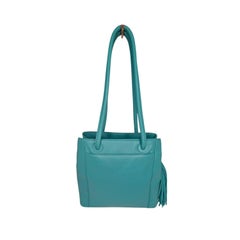 Chanel 90s Blue Lambskin Embroidered Logo Tassel Shopper