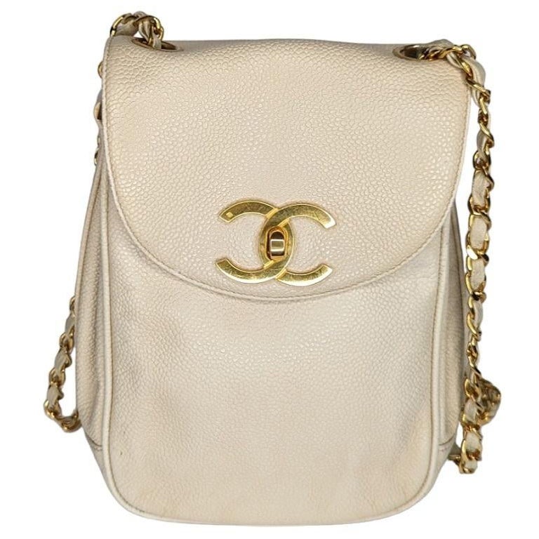 Chanel 90s Caviar Light Beige Oversize CC Flap Crossbody