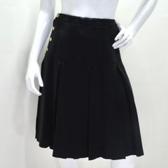 Chanel 90s CC Button Falda Midi Plisada Negra