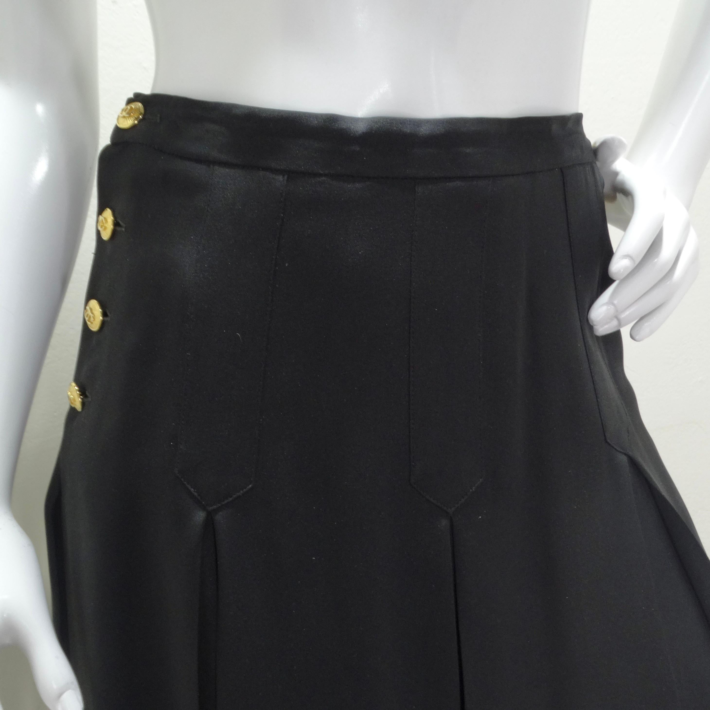 Chanel 90s CC Button Black Pleated Midi Skirt In Excellent Condition In Scottsdale, AZ