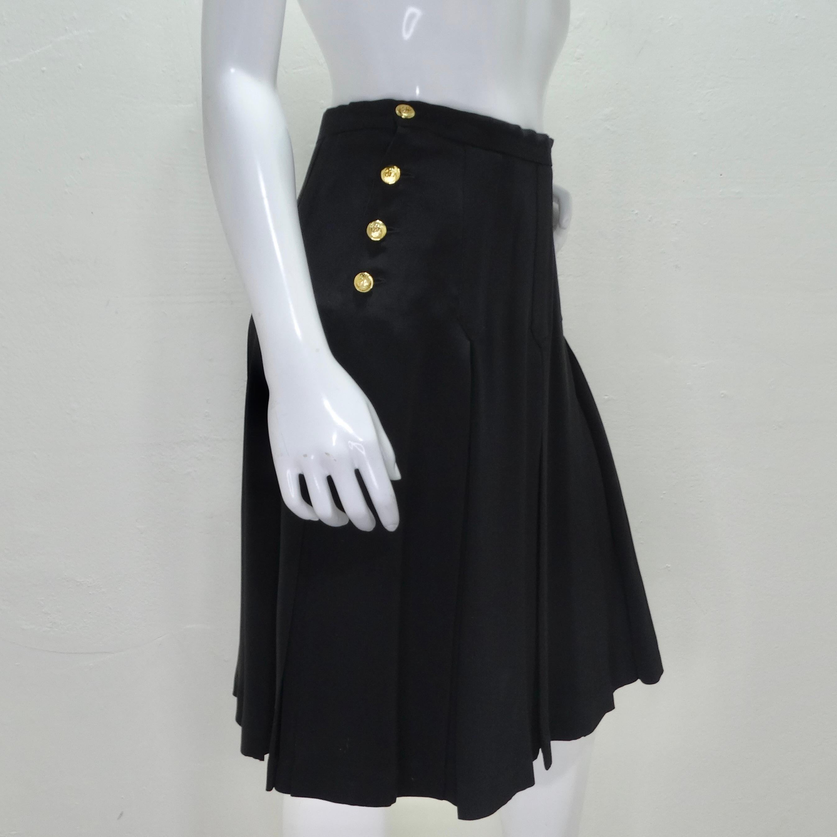 Women's or Men's Chanel 90s CC Button Black Pleated Midi Skirt