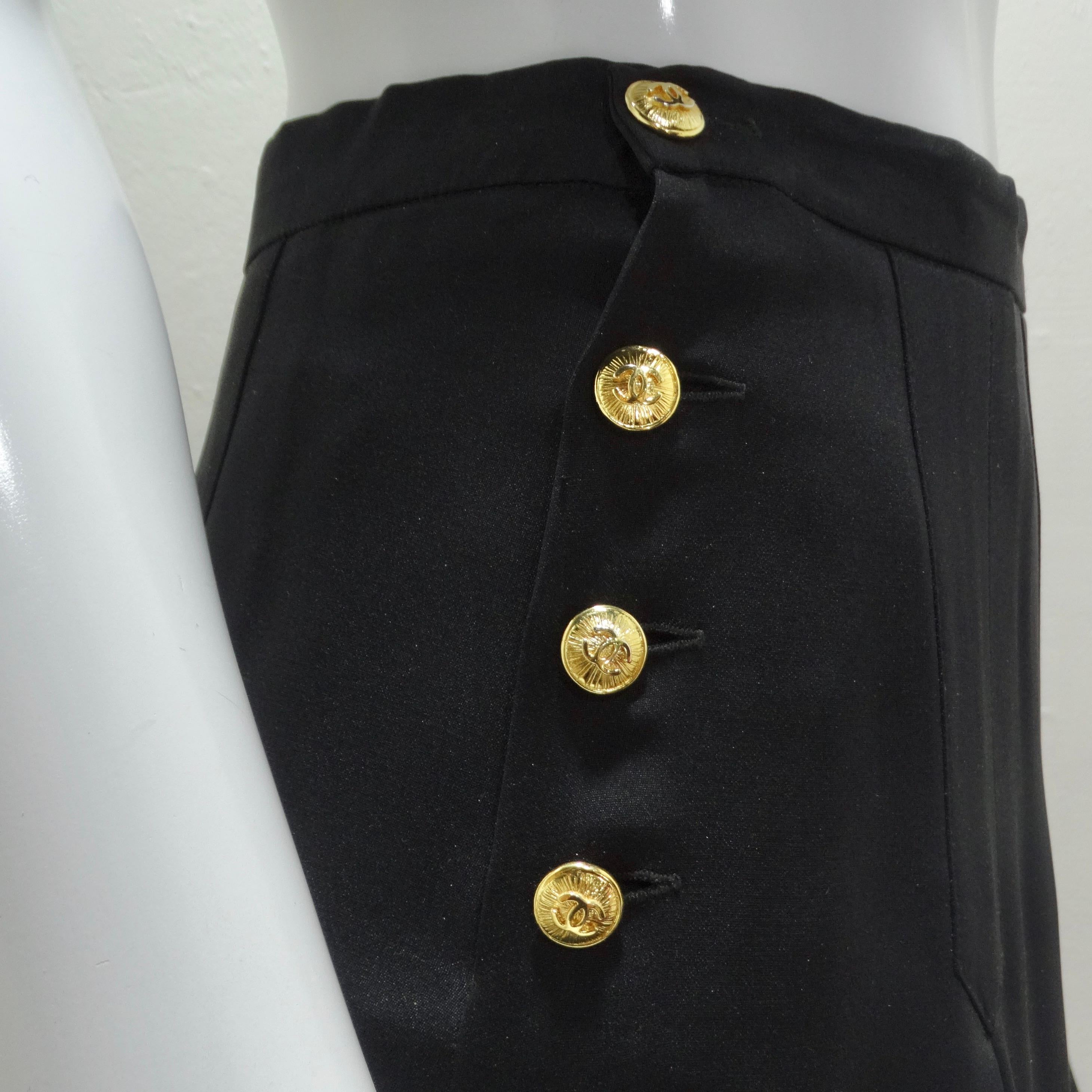 Chanel 90s CC Button Black Pleated Midi Skirt 1