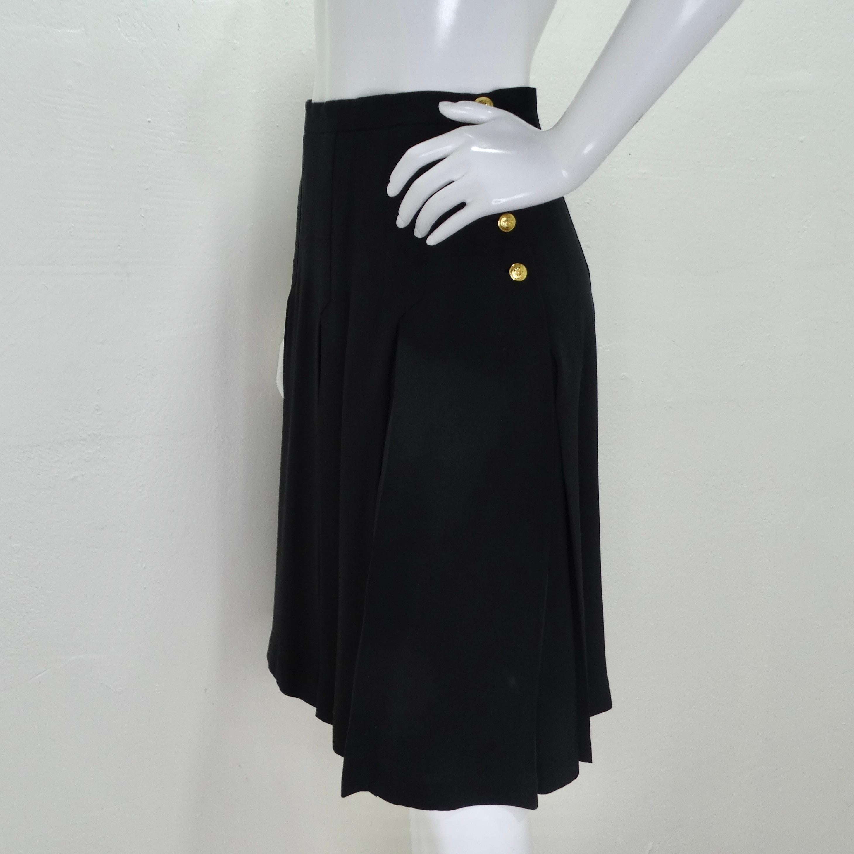 Chanel 90s CC Button Black Pleated Midi Skirt 4