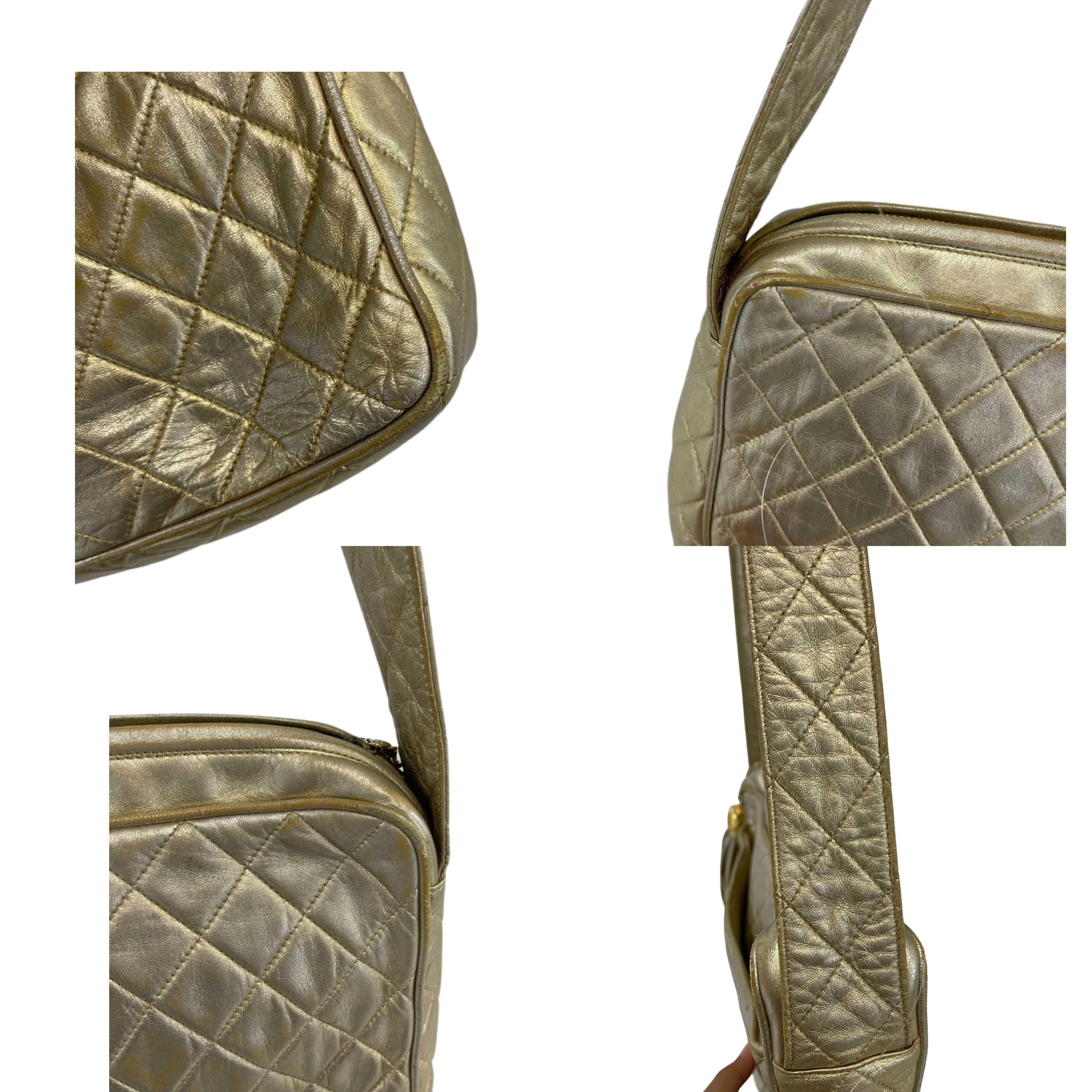 CHANEL - 90's CC Gold Leather Vintage Crossbody /Shoulder Bag W/ Tassel 11