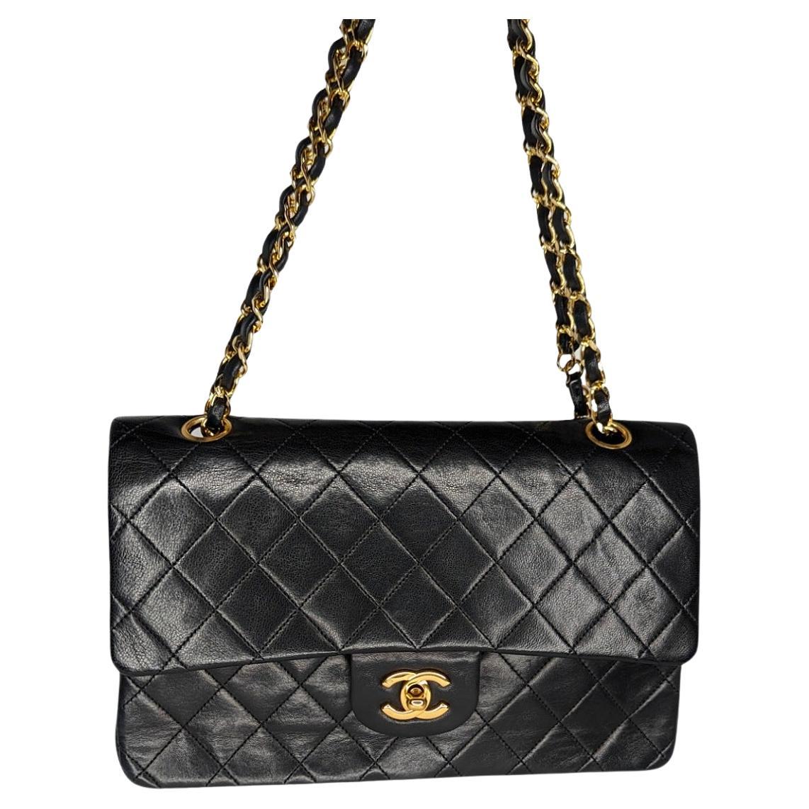 Chanel 90s Classic Black Lambskin Quilted Small Double Flap For Sale