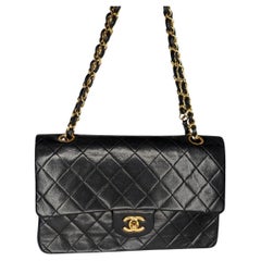 Retro Chanel 90s Classic Black Lambskin Quilted Small Double Flap