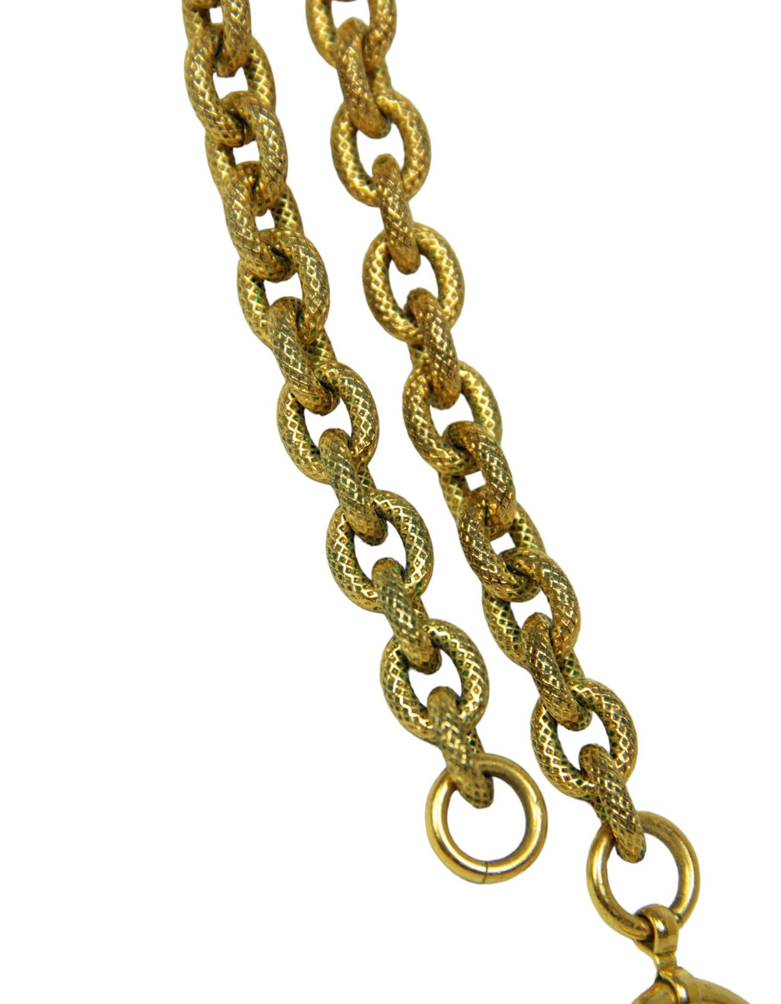 Chanel '90s Gold Vintage Textured CC Tassel Necklace For Sale 1