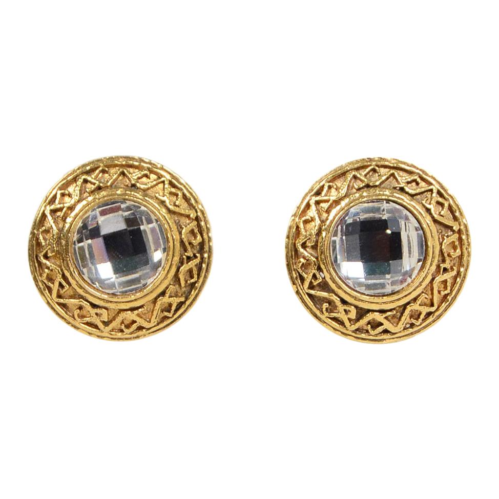 Chanel 90s Goldtone Clip On Earrings w/ Crystals