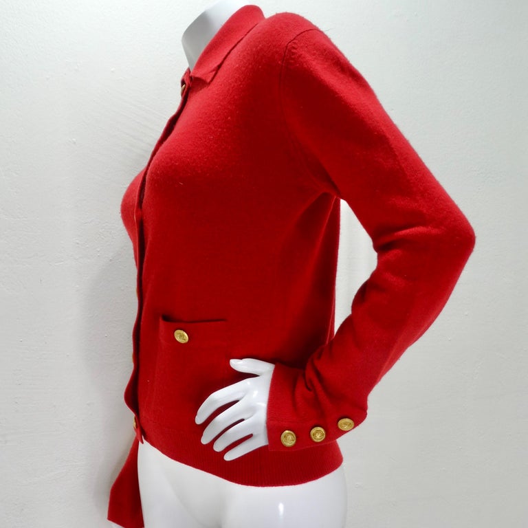 Chanel 90s Lipstick Red Cashmere Cardigan For Sale at 1stDibs
