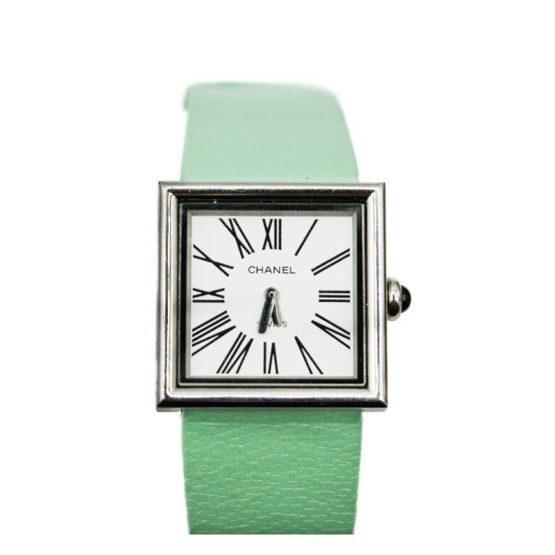 Chanel vintage Mademoiselle watch.

Green leather bracelet, steel case
Good condition some light scratches and signs of wear in the bracelet
Packaging:  Opulence vintage watch box

Additional information:
Designer: Chanel
