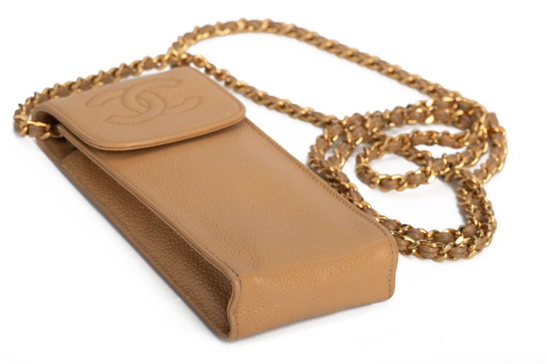 Chanel 90s Phone Necklace Beige For Sale at 1stDibs