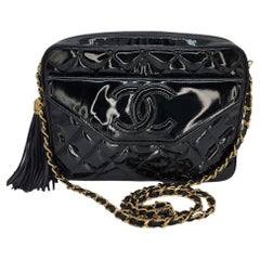 Chanel 90s Quilted Patent Timeless Camera Tassel Crossbody