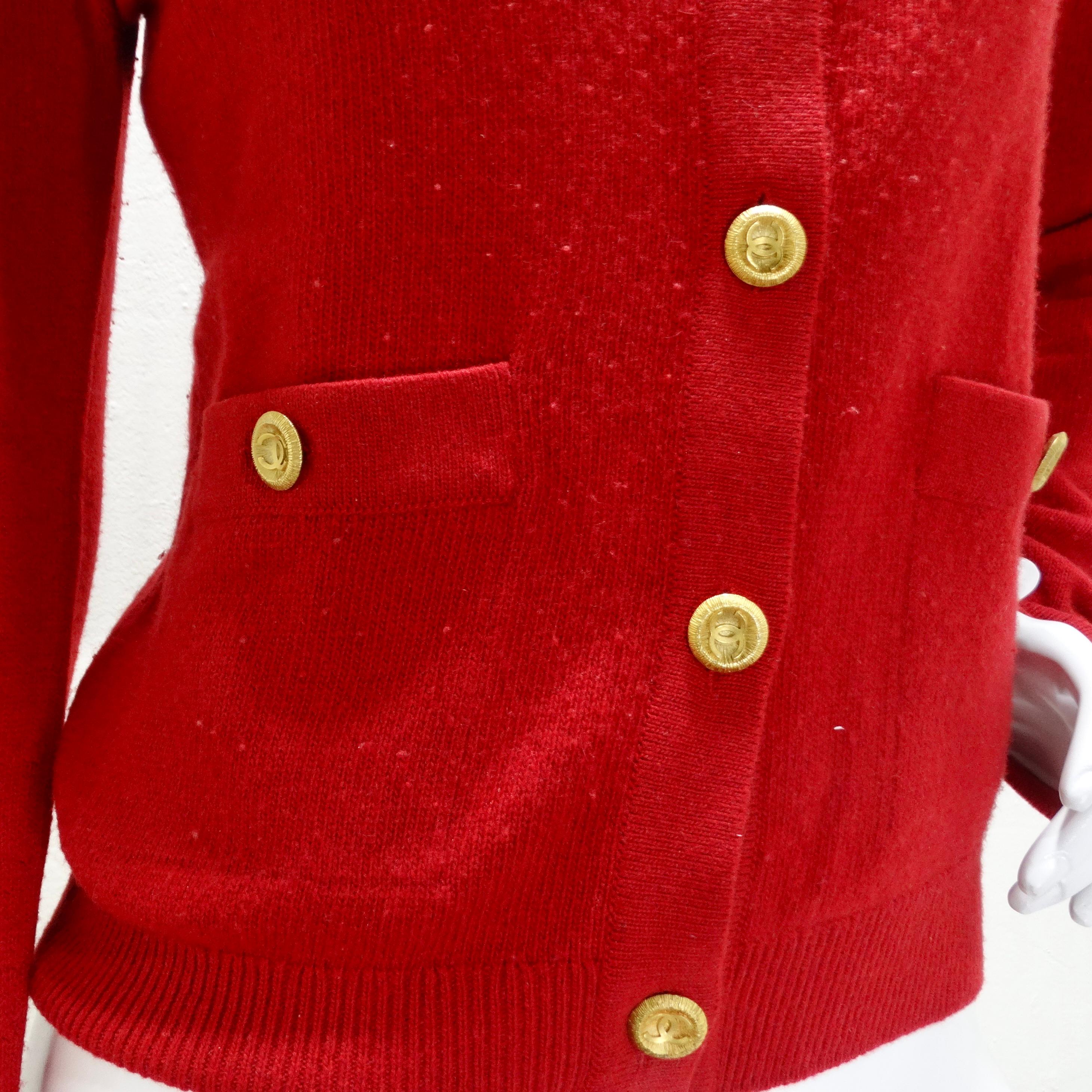 Chanel 90s Red Cashmere Cardigan In Excellent Condition For Sale In Scottsdale, AZ