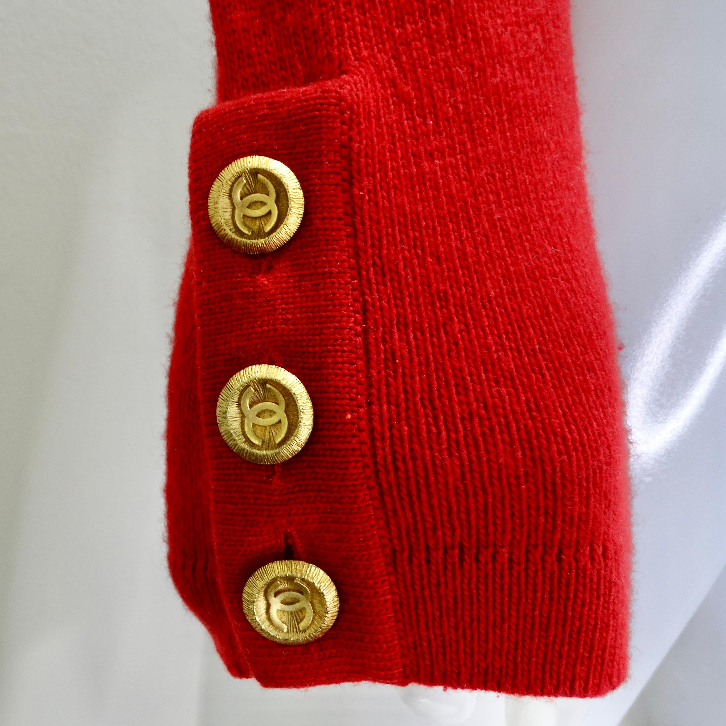 Chanel 90s Red Cashmere Cardigan For Sale 1