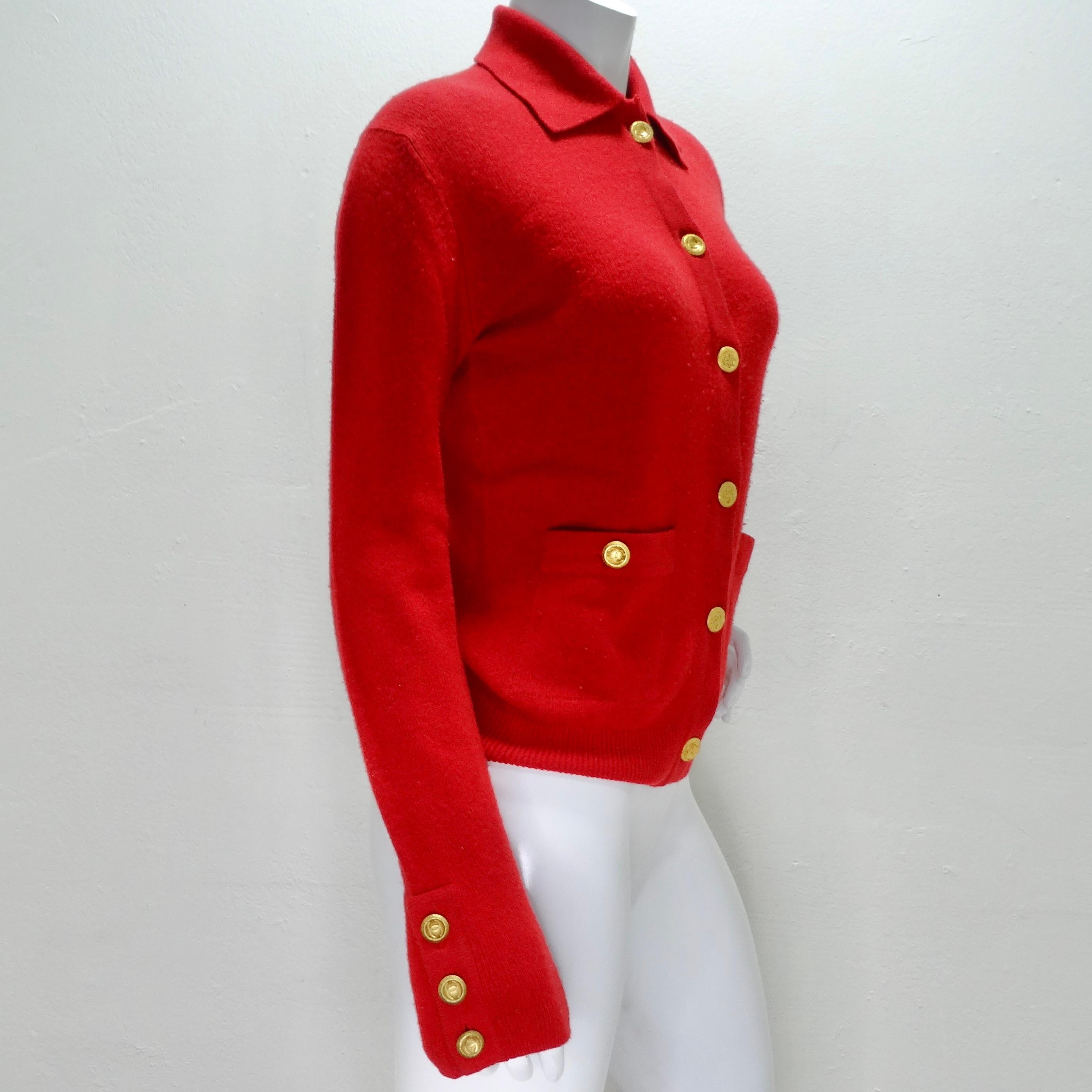 Chanel 90s Red Cashmere Cardigan For Sale 2