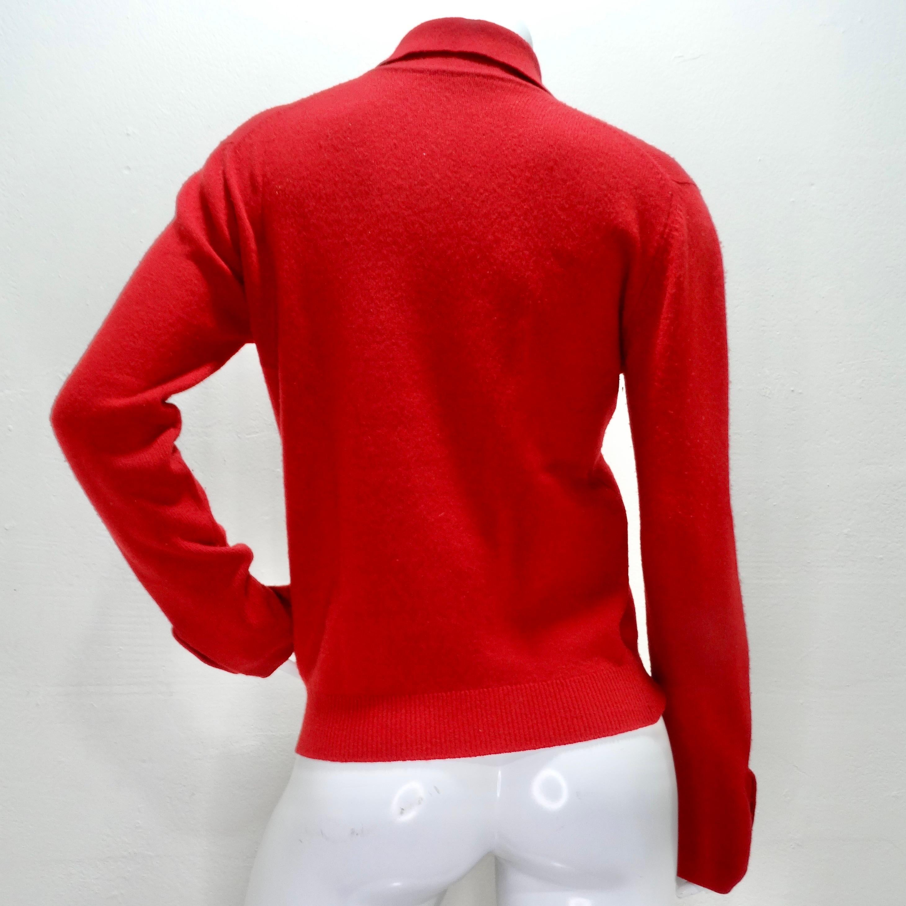 Chanel 90s Red Cashmere Cardigan For Sale 3