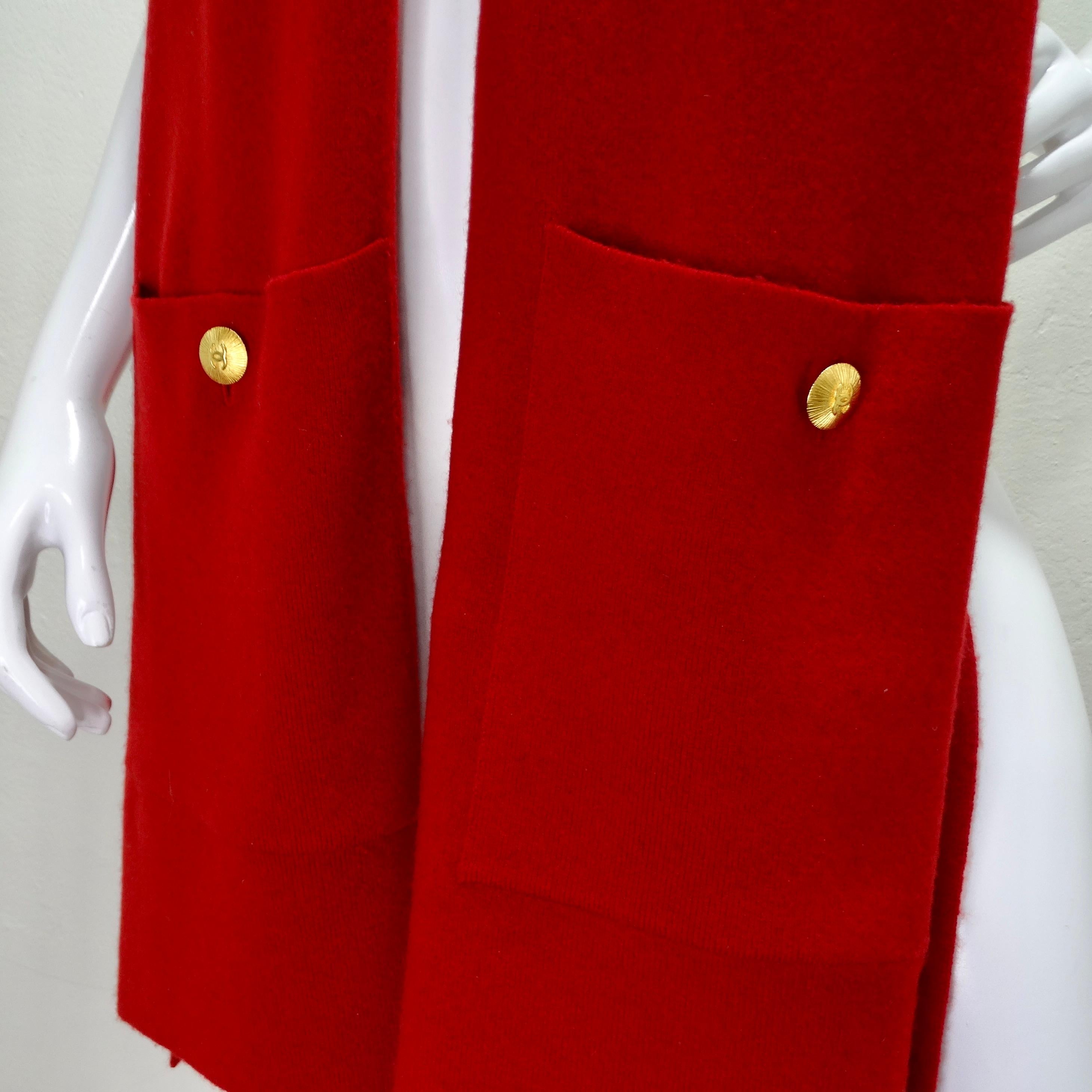 Chanel 90s Red Cashmere Pocket Scarf For Sale 2