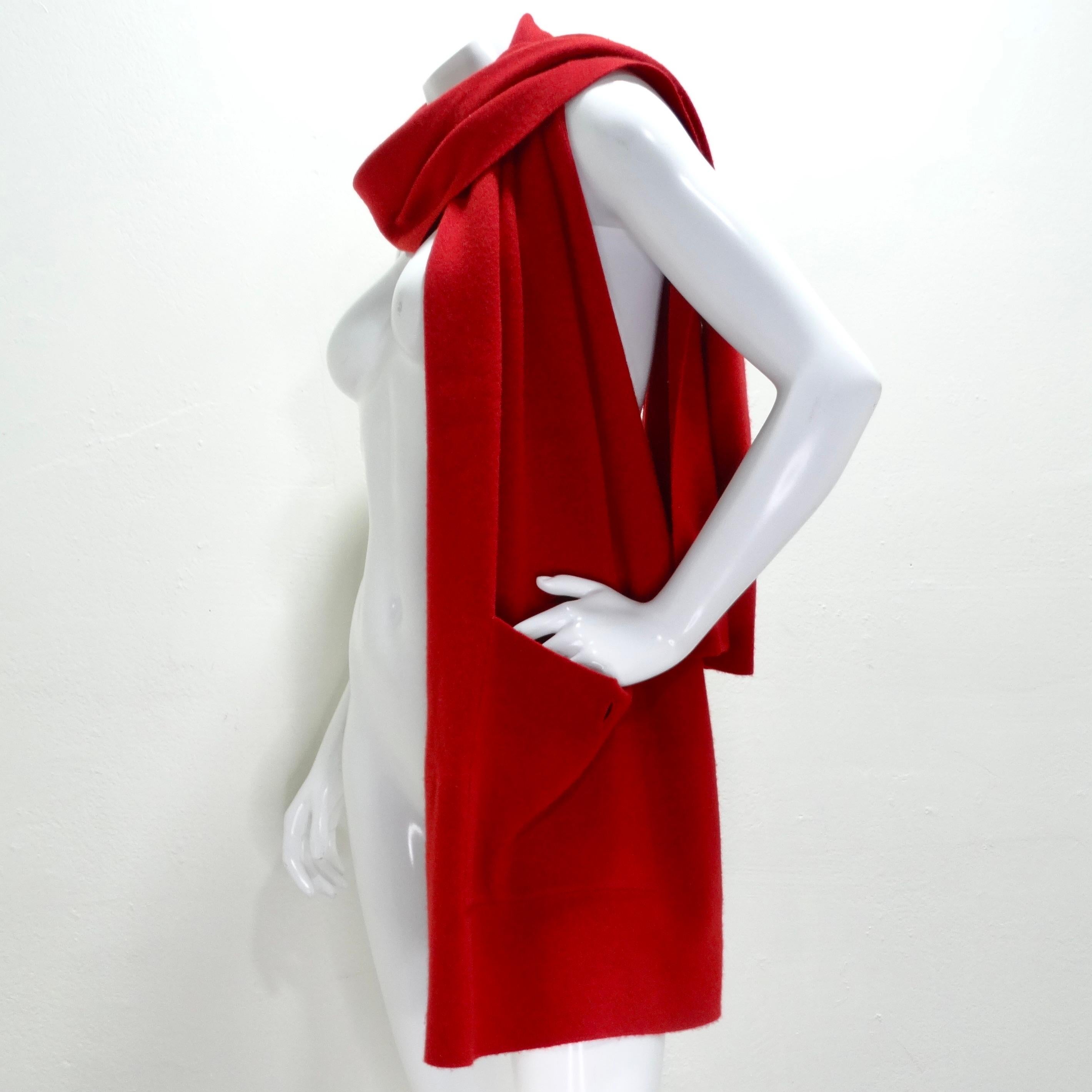Chanel 90s Red Cashmere Pocket Scarf For Sale 3