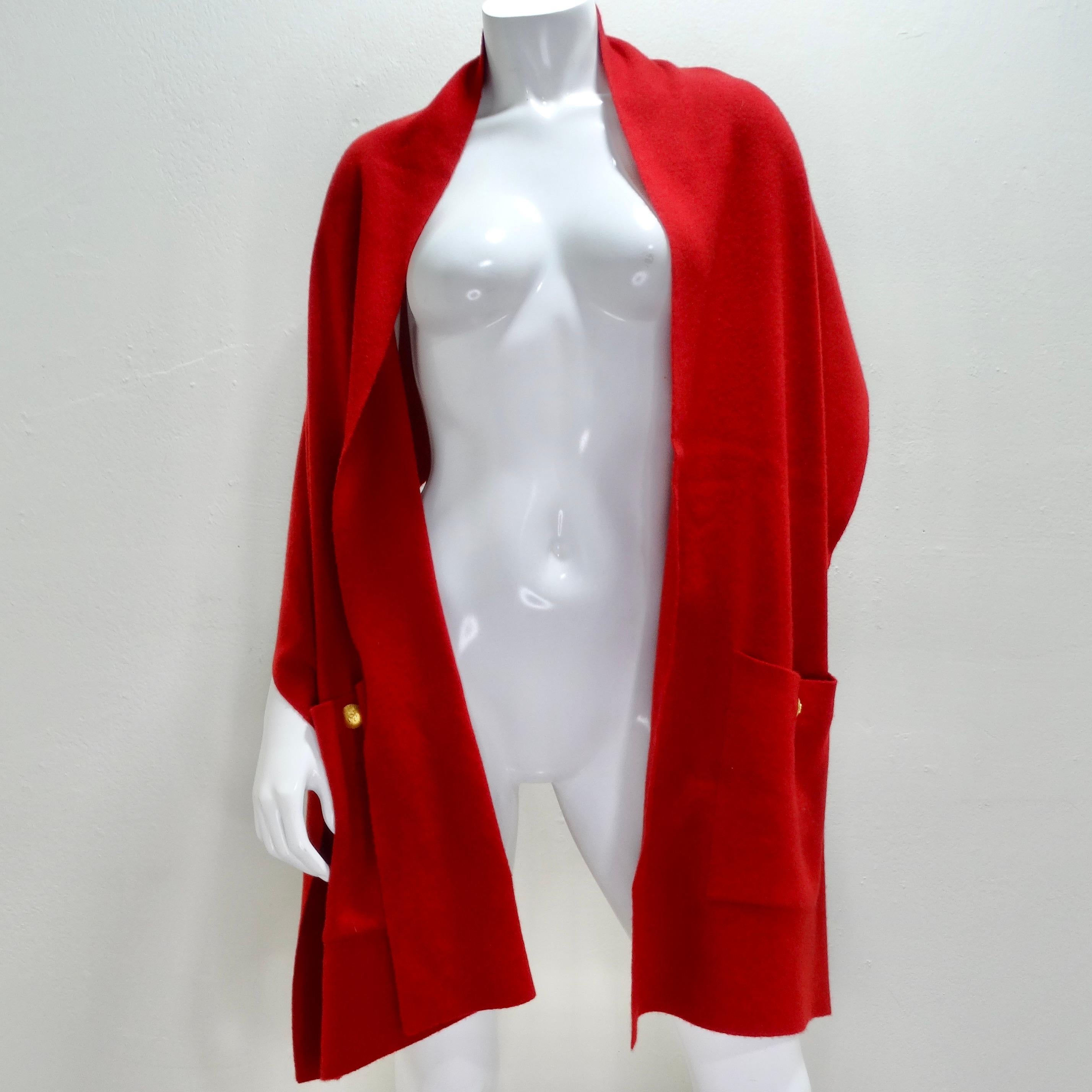 Chanel - Écharpe de poche en cachemire rouge des années 90 en vente 4