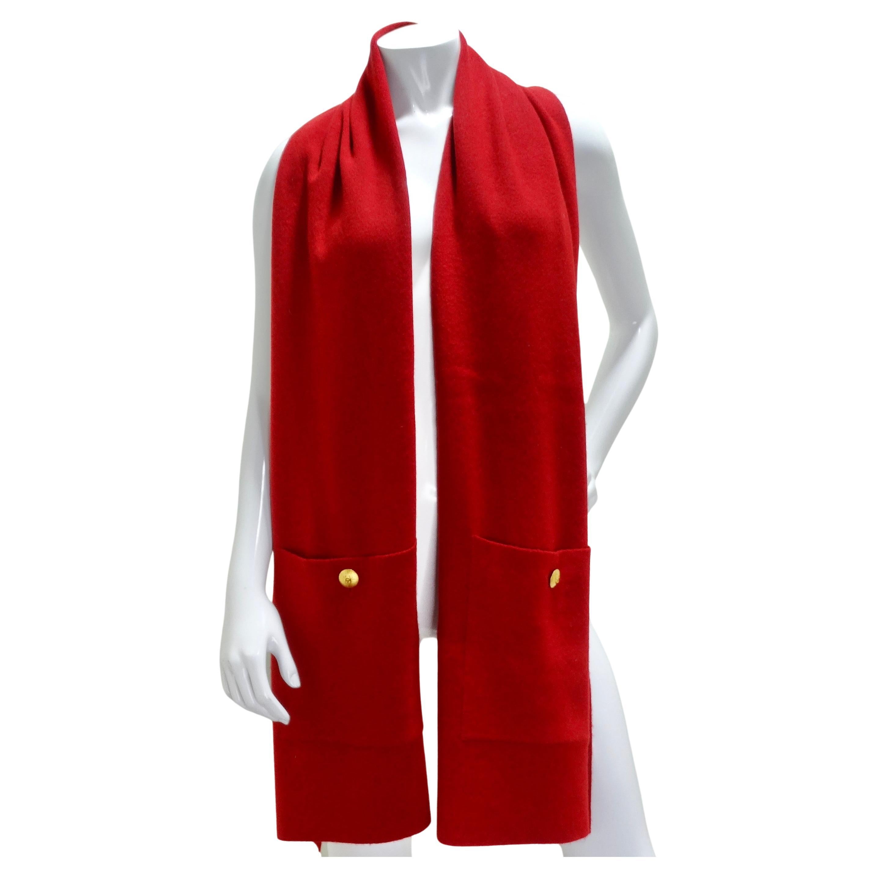 Chanel 90s Red Cashmere Pocket Scarf For Sale