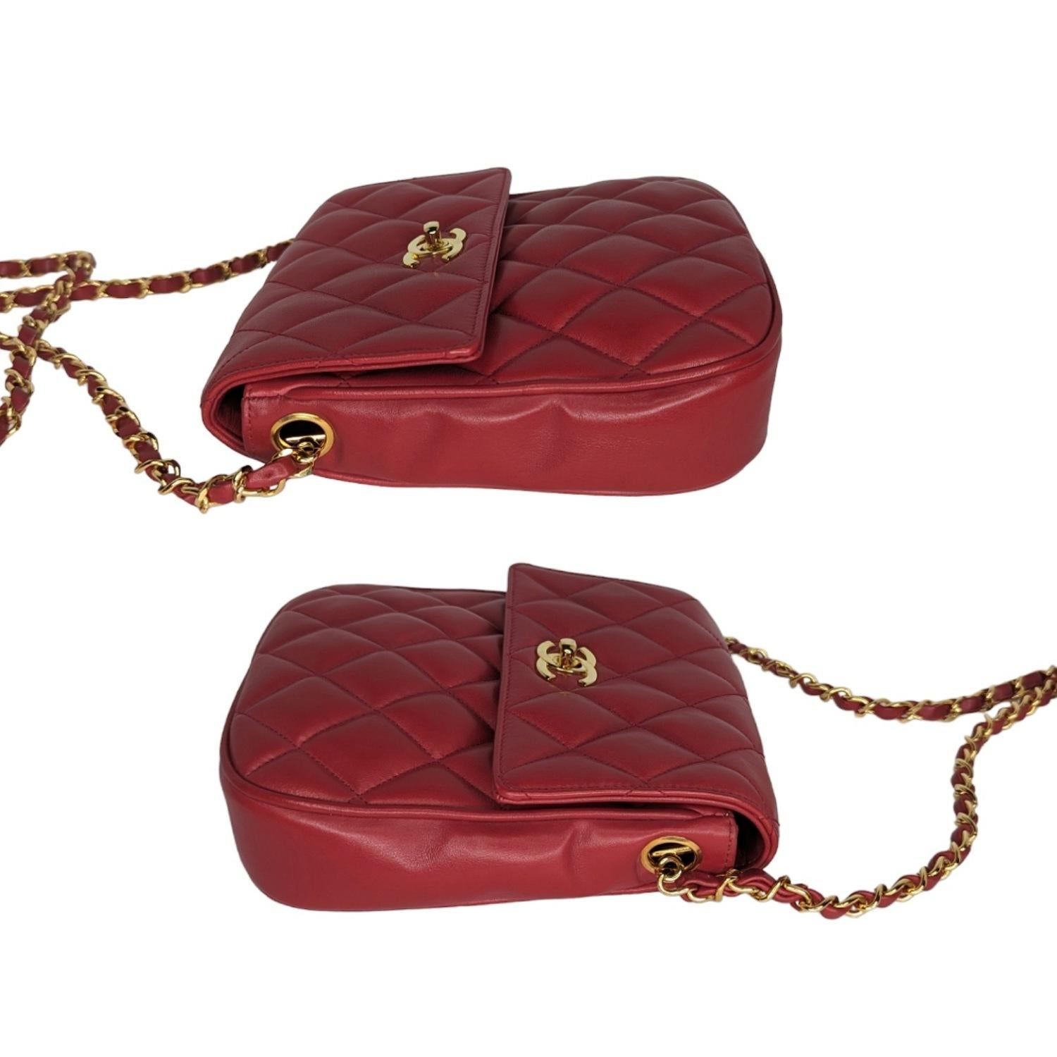 Women's or Men's Chanel 90s Red Lambskin Quilted Mini CC Flap Messenger For Sale