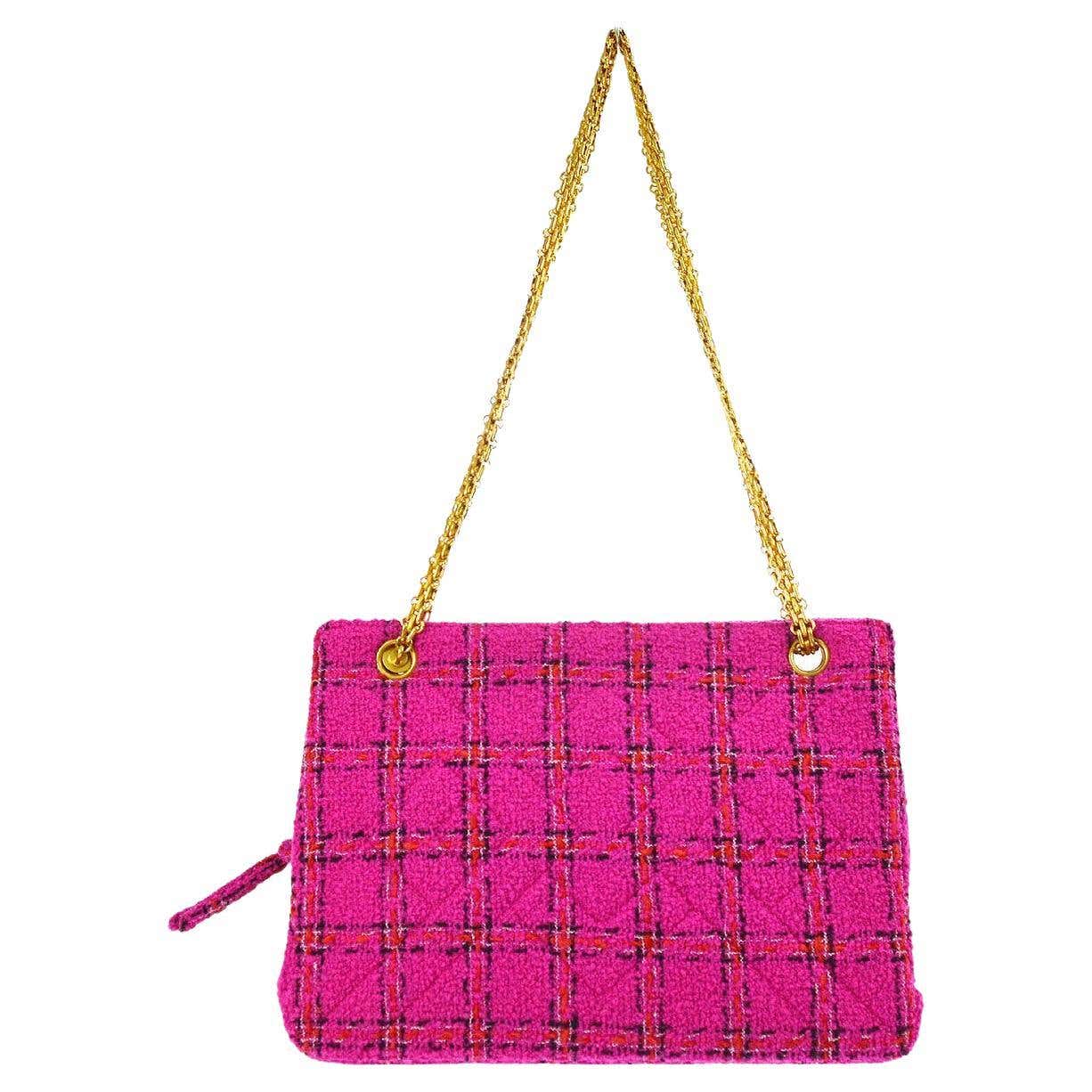 Chanel 90's Vintage 1990's Tweed Pink Classic Reissue Tote Bag For Sale ...