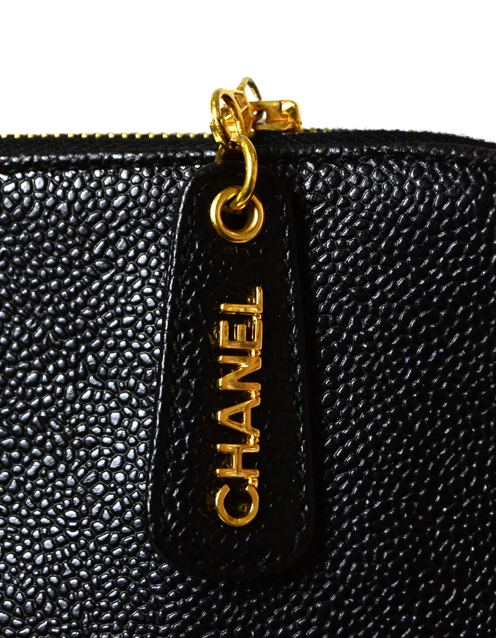 Chanel '90s Vintage Black Caviar Leather CC Timeless Portfolio Tote Bag In Excellent Condition In New York, NY