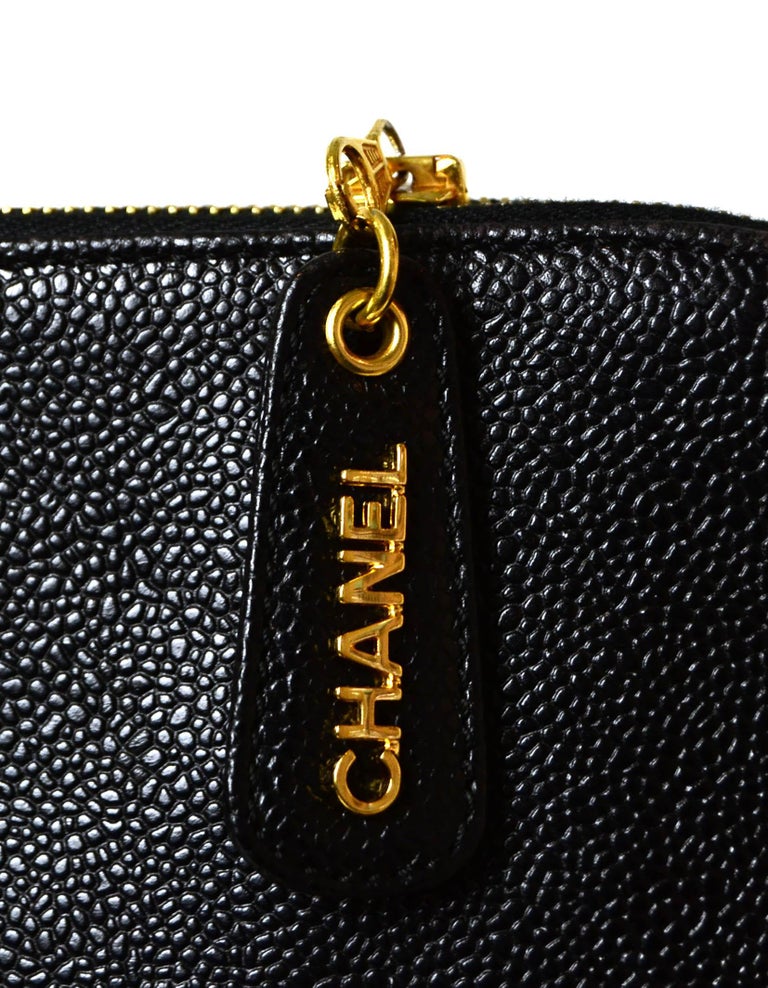 CHANEL Vintage Black Caviar Leather CC Shoulder Bag