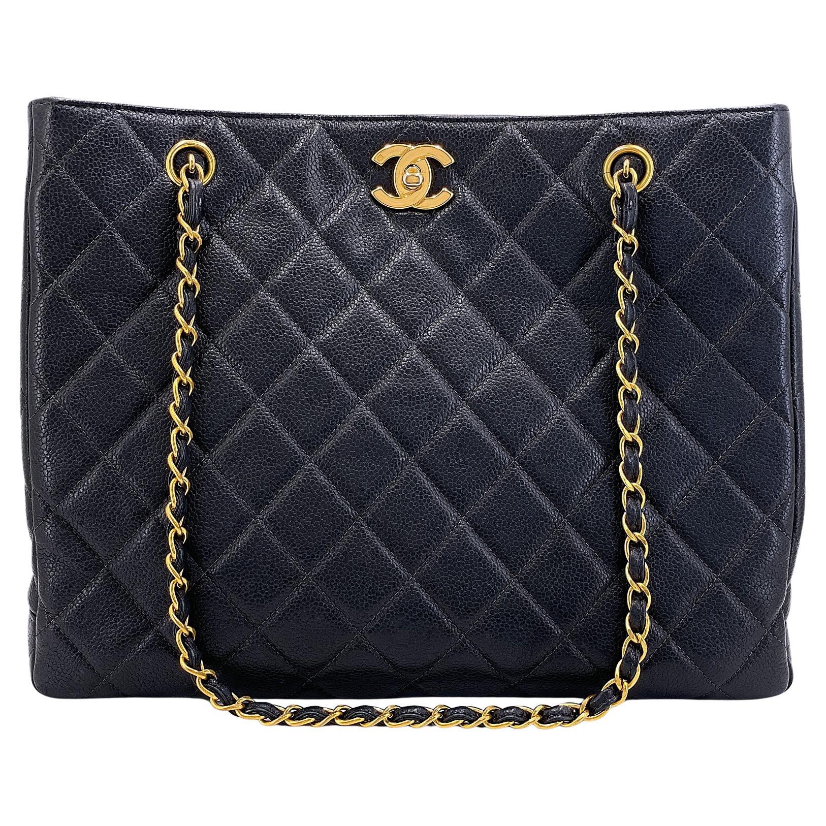 Chanel 90s Vintage Black Caviar Medium Turnlock Shopper Tote Bag 24k GHW 69072