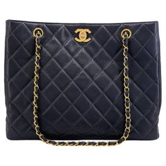Chanel 90s Vintage Black Caviar Medium Turnlock Shopper Tote Bag 24k GHW 69072
