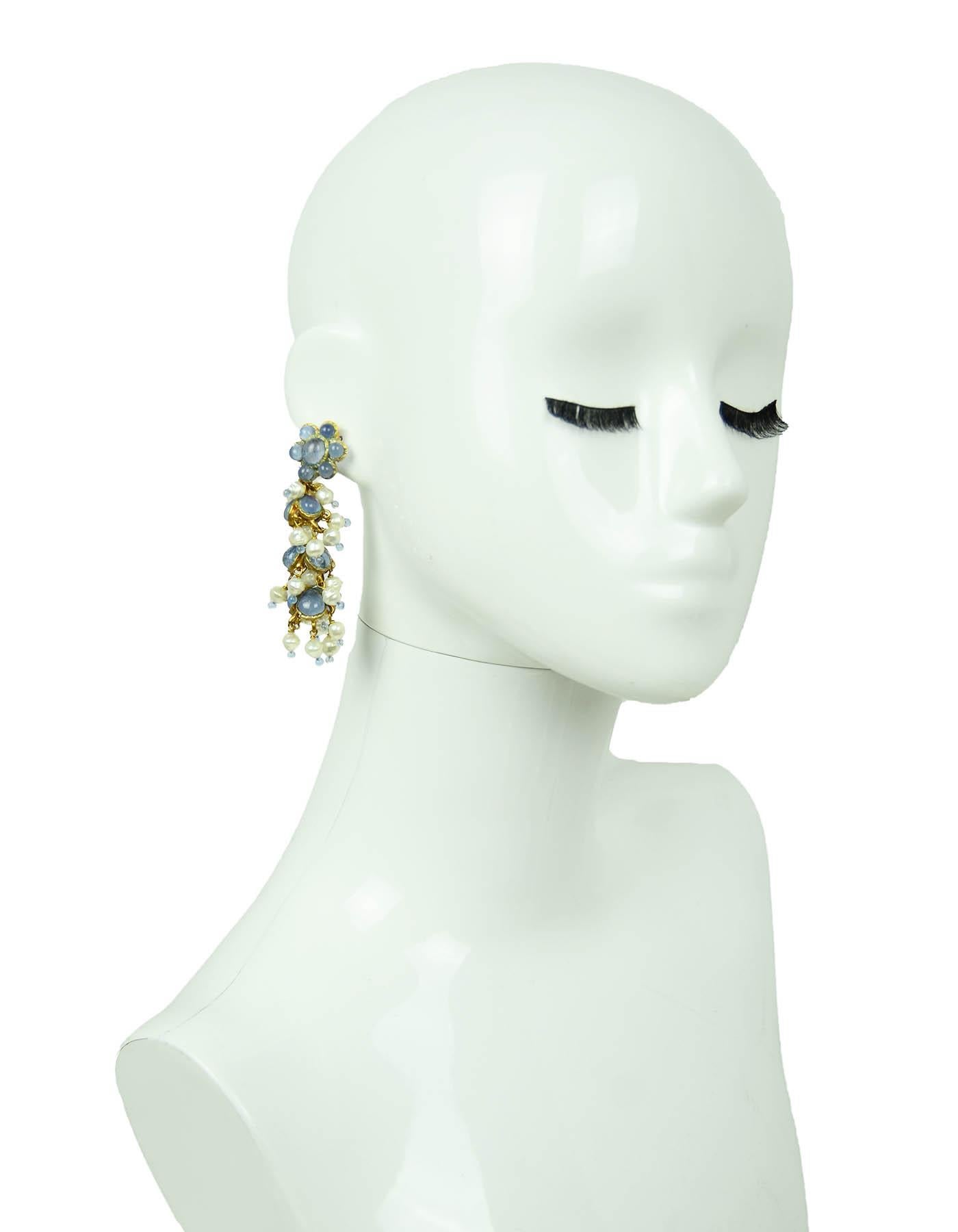 Chanel '90s Vintage Blue Gripoix & Faux Pearl Statement Earrings

Made In: France
Year of Production: 1990s
Color: Light blue, ivory, gold
Materials: Metal, faux pearl, gripoix glass
Hallmarks: CHANEL MADE IN FRANCE
Closure/Opening: Clip