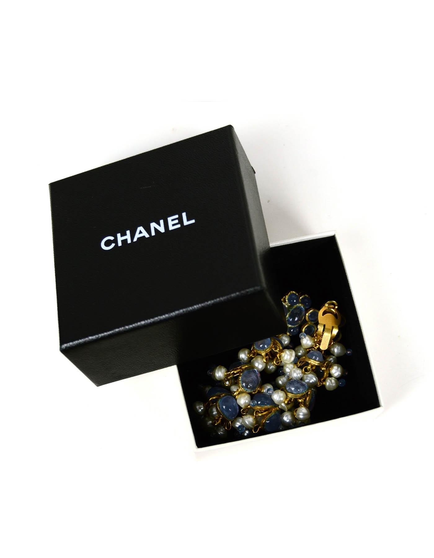 Women's Chanel '90s Vintage Blue Gripoix & Faux Pearl Statement Earrings For Sale