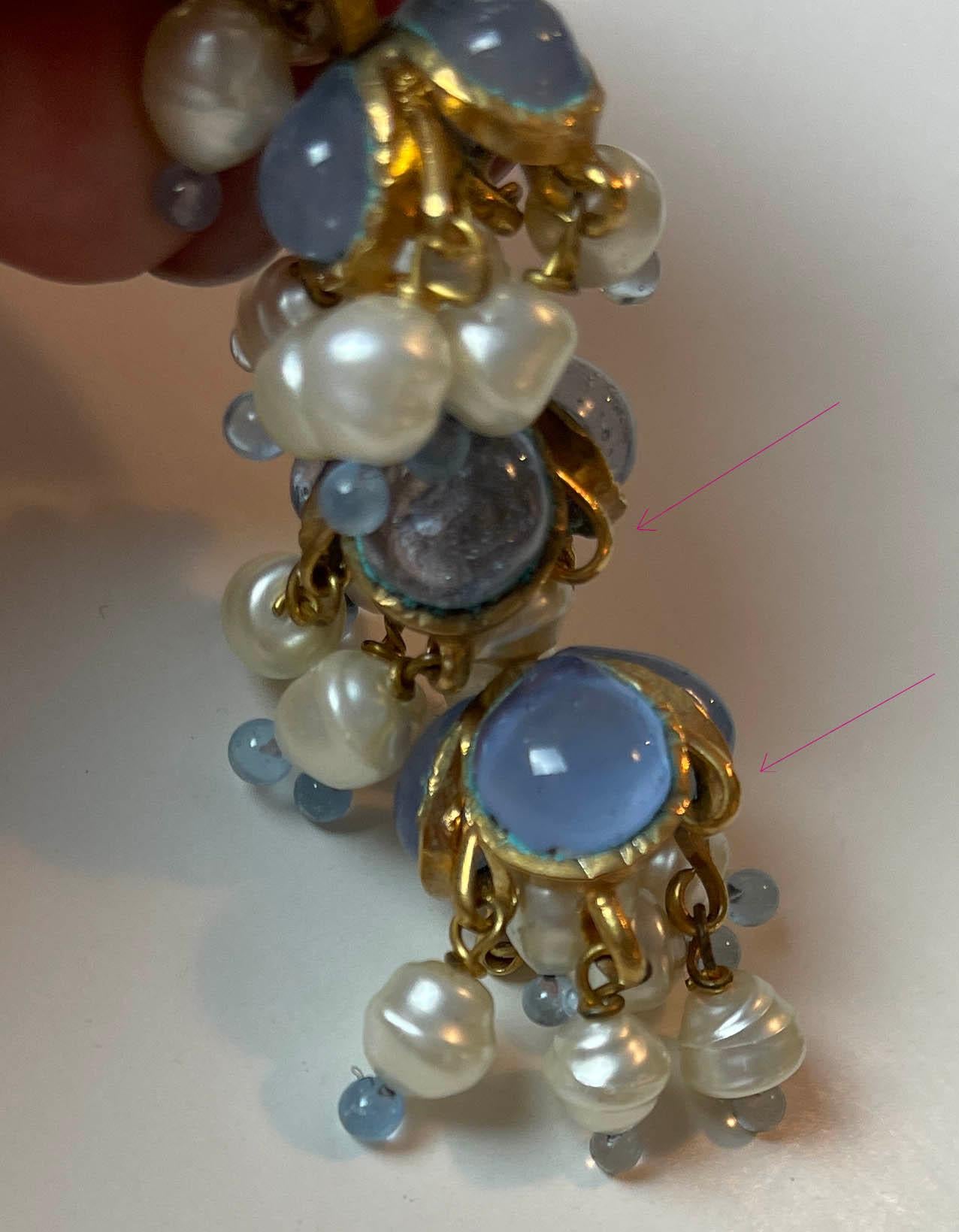 Chanel '90s Vintage Blue Gripoix & Faux Pearl Statement Earrings For Sale 1