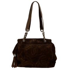 Chanel '90s Vintage Brown Suede Stitch CC Logo Tote Bag