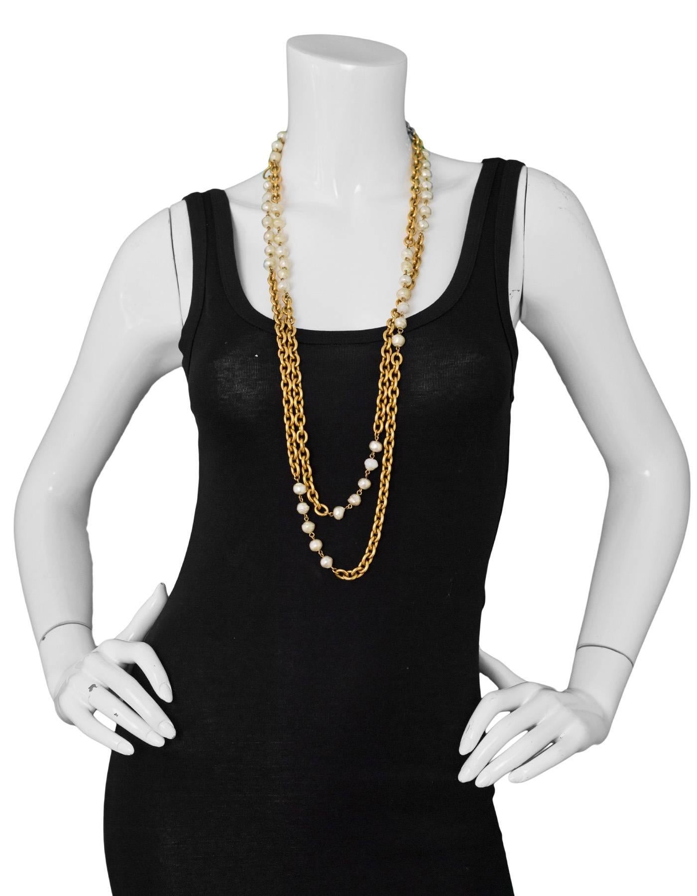 Chanel '90s Vintage Ivory Faux Pearl & Goldtone Extra Long Necklace In Good Condition In New York, NY