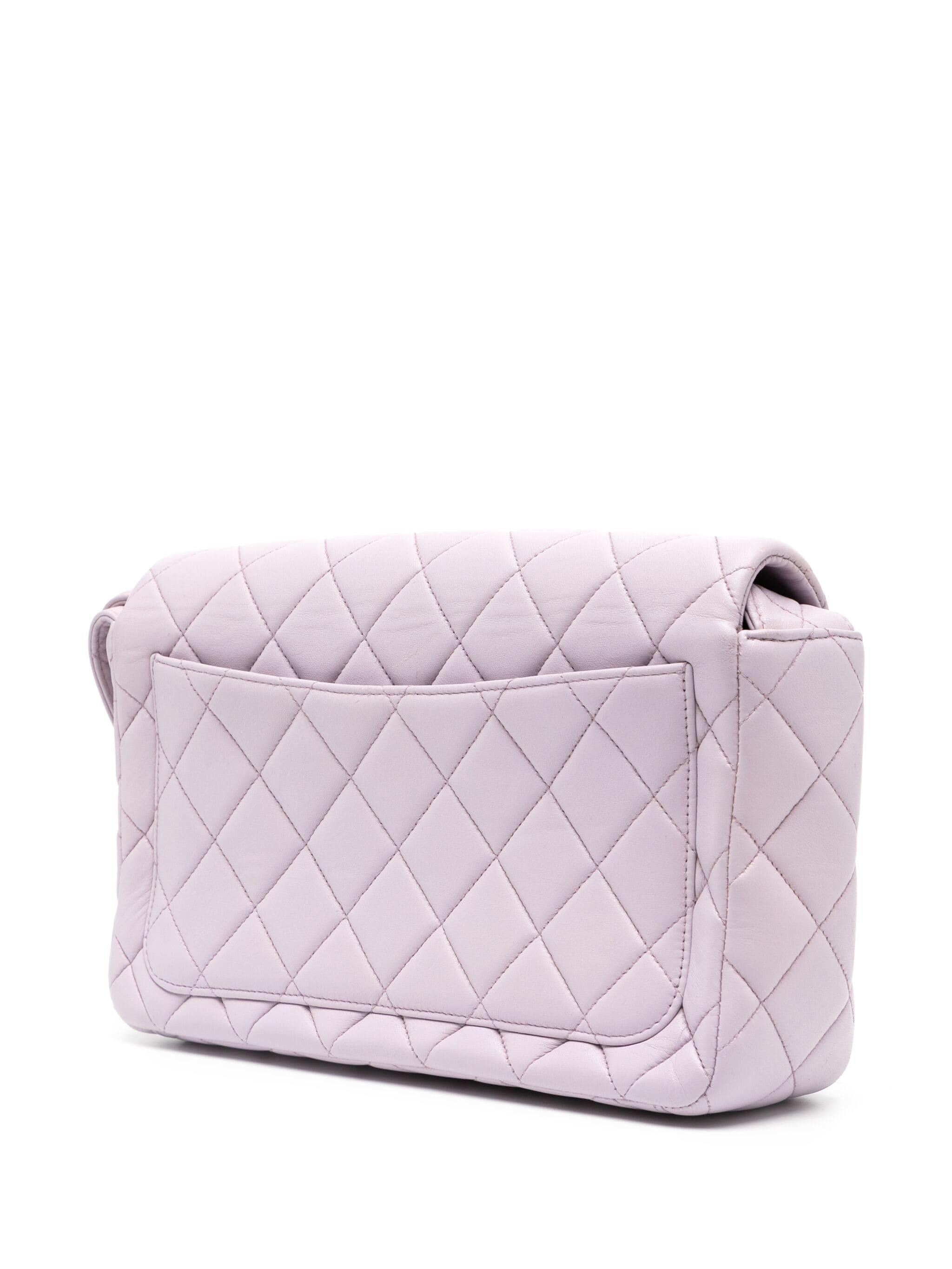Women's Chanel 90s Vintage Lambskin Quilted Medium Classic Flap Crossbody Pink Purple For Sale