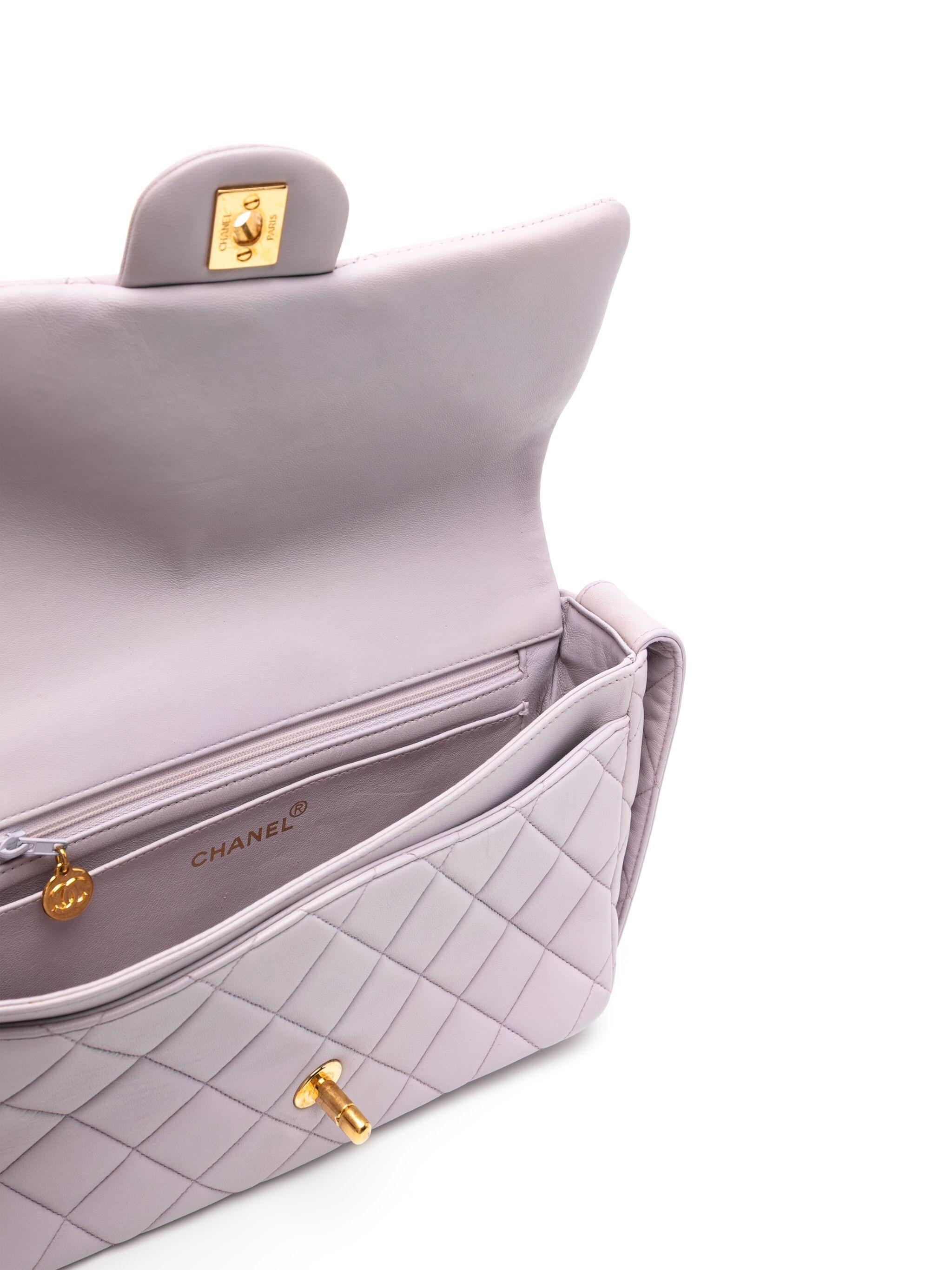 Chanel 90s Vintage Lambskin Quilted Medium Classic Flap Crossbody Pink Purple For Sale 1