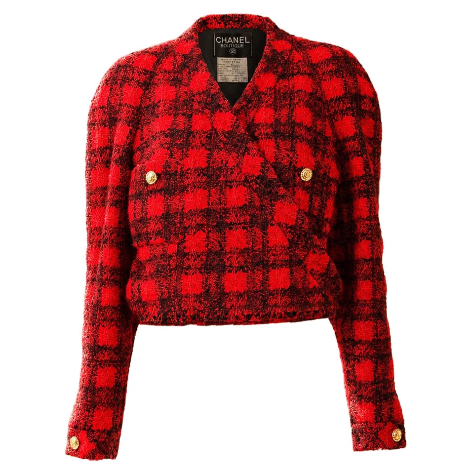 CHANEL 90s Vintage Relic Red Tweed Jacke mit Gürtel 42 FR im Angebot