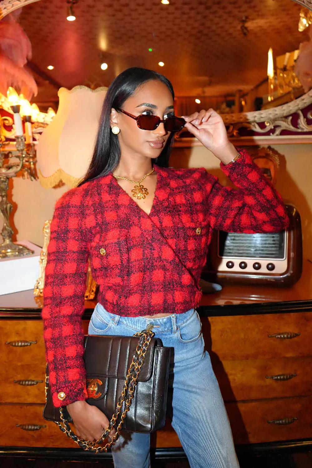 Chanel 90s Vintage Relic Red Tweed Jacket con cintura In condizioni ottime in vendita a Dubai, AE