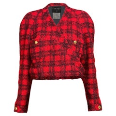 CHANEL 90s Vintage Relic Red Tweed Jacket with Belt