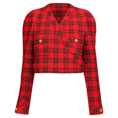 CHANEL 90s Vintage Relic Veste en Tweed Rouge avec Ceinture