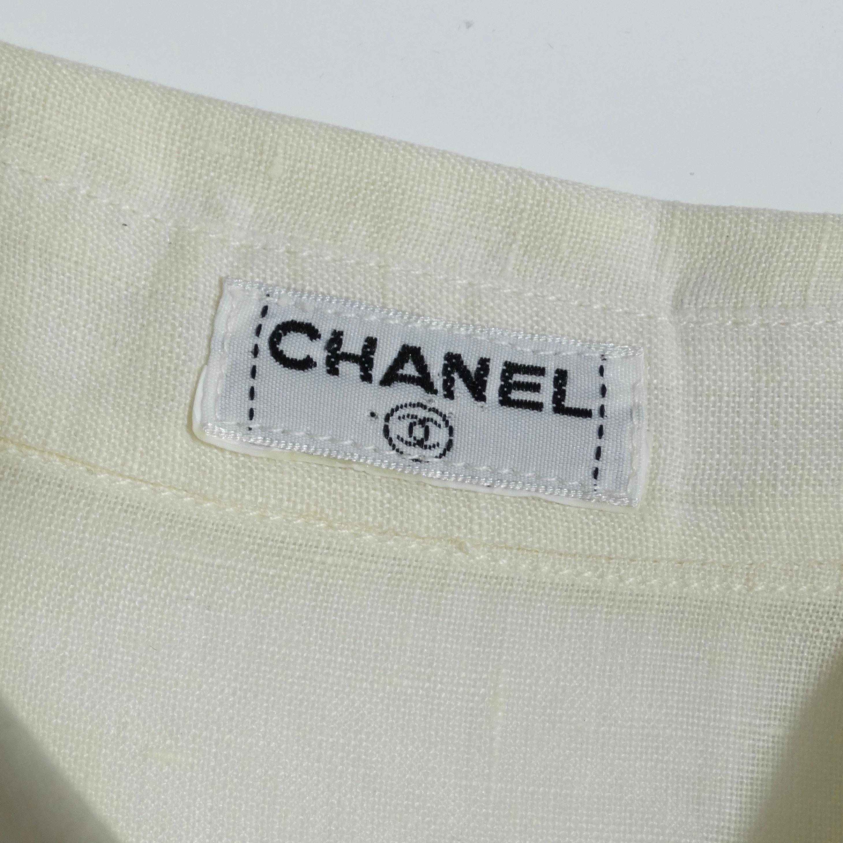 Chanel 90s White Linen Button Down Shirt For Sale 5