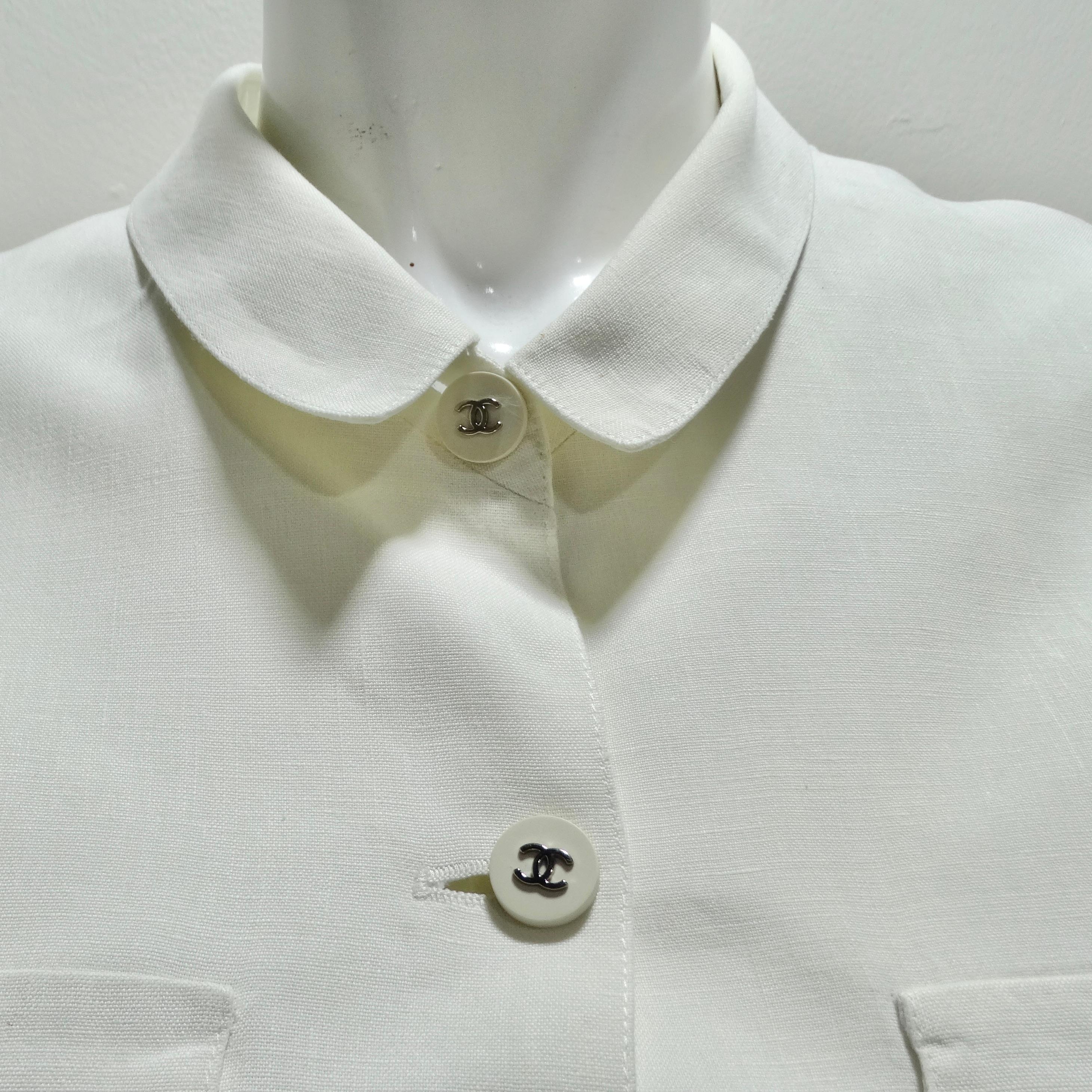 Gray Chanel 90s White Linen Sleeveless Crop Top