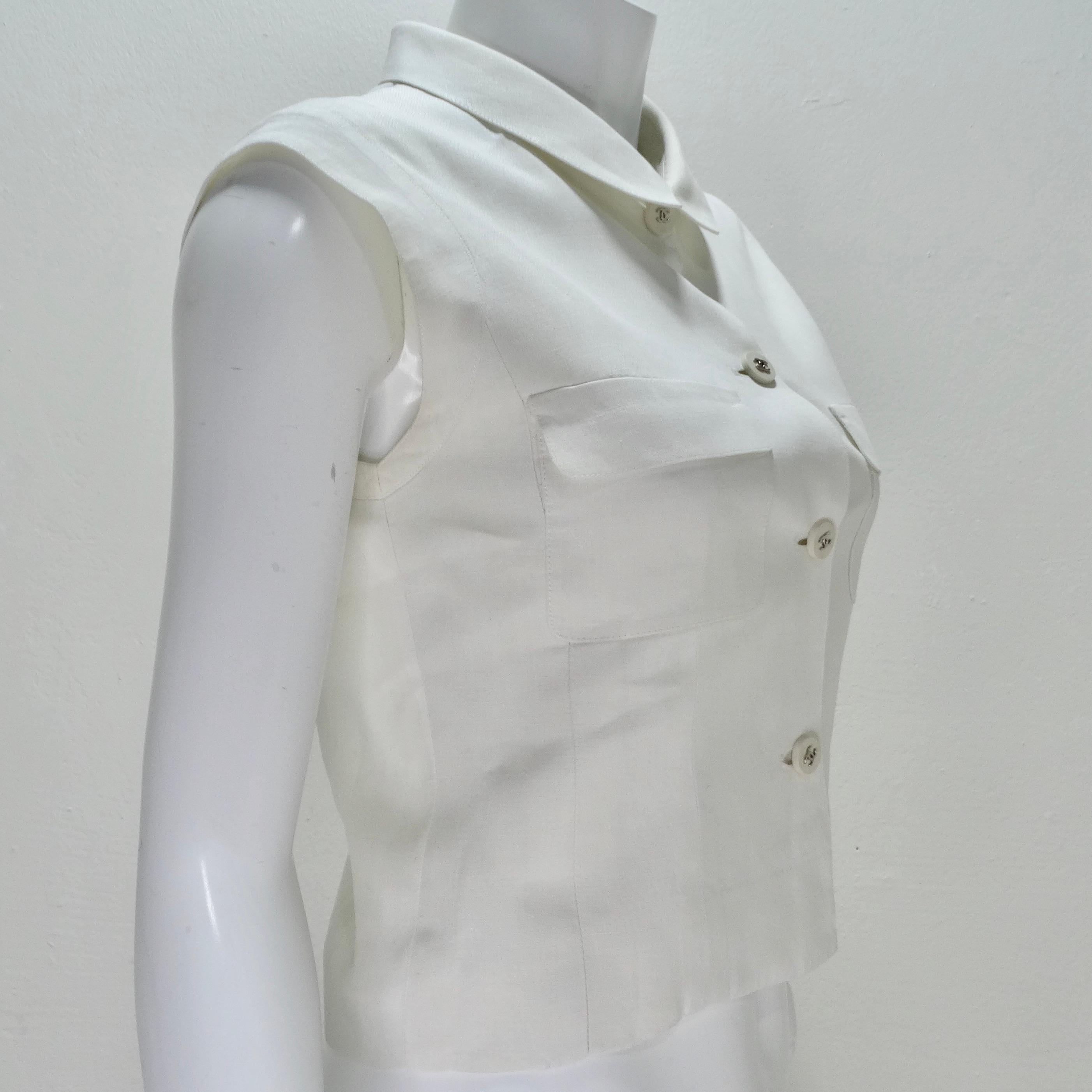 Women's or Men's Chanel 90s White Linen Sleeveless Crop Top