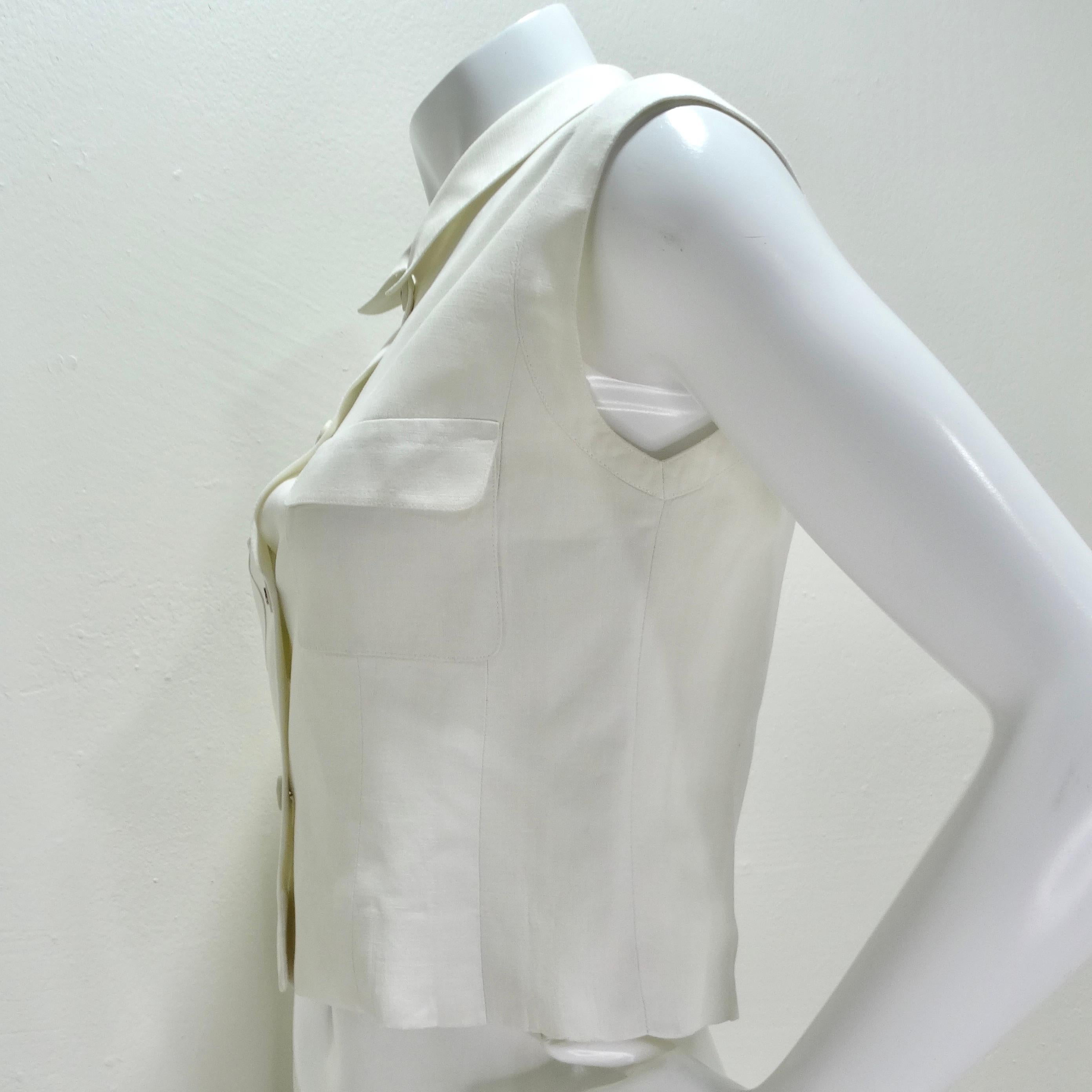 Chanel 90s White Linen Sleeveless Crop Top 2
