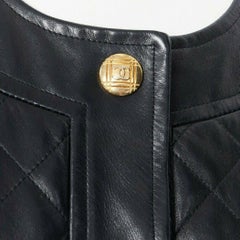 CHANEL 91A black leather diamond quilt drop shoulders hip hop bomber jacket FR40